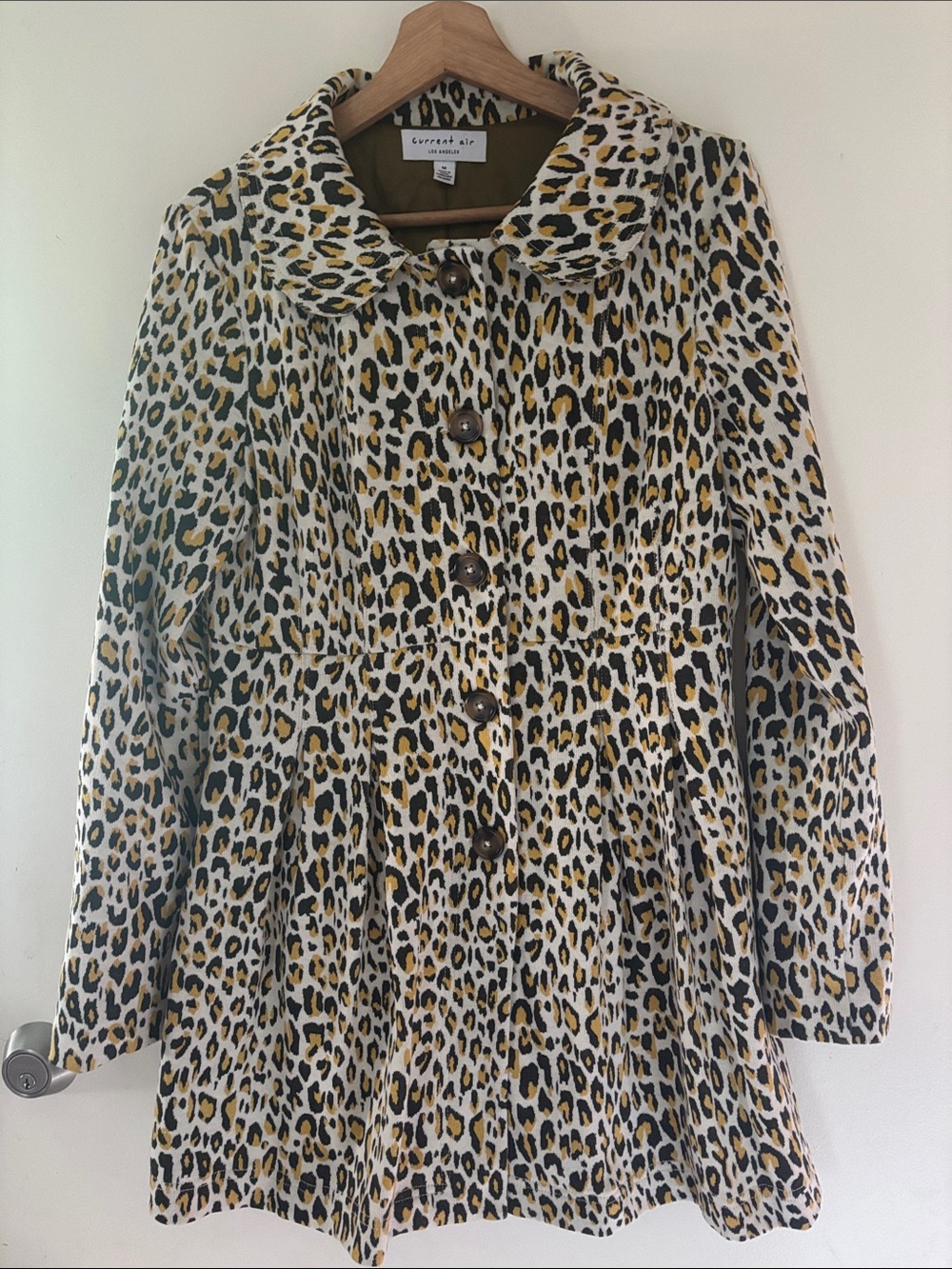 Current Air Cotton Leopard-Print Button Front Coat - Black, White & Mustard